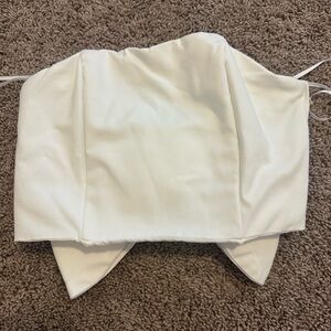 White Strapless Pointed Hem Crop Top